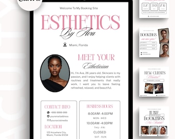 Esthetician Acuity Scheduling Template Esthetic Website Banner Black Pink Minimalist Booking Site Design Canva Editable Appointment Schedule