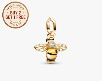 Funkelnde Biene baumeln Charme für Armband oder Kette Silber, Halskette Anhänger, Geschenk für sie, Reise Anhänger, Geschenk für Mama