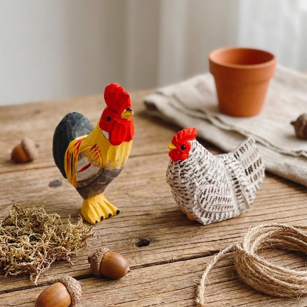 Coq en teck sur socle | Cocktail Scandinave