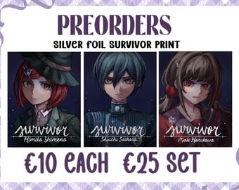 Stampa artistica in lamina d'argento del sopravvissuto DRV3 A5 - Shuichi, Maki, Himiko PREORDINA