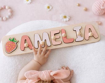 Puzzle personalizzato con nome per bambini, giocattolo Montessori in legno, puzzle con nome per neonati, regalo personalizzato per bambini piccoli, regalo per il primo compleanno di un bambino o una bambina.