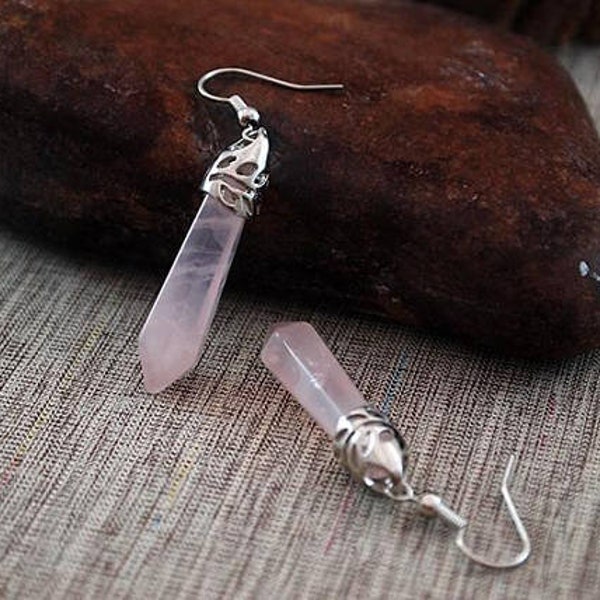 Rose Quartz Earrings for Women Rose Quartz Drop Earrings Silver Pink Rose Quartz Earrings Stone of Love and Beauty Gift for Anniversary