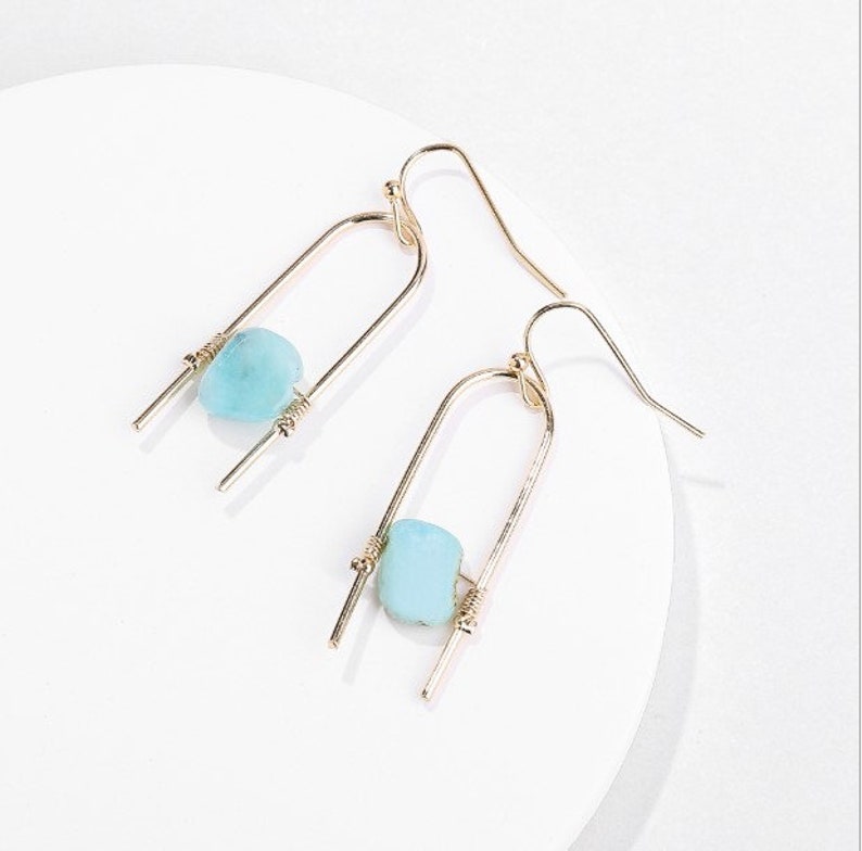 Geometric Handmade Gold Earrings Opalite Earrings Iridescent Crystal Earrings Jasper Earrings Amazonite Earrings Geometric Iridescent