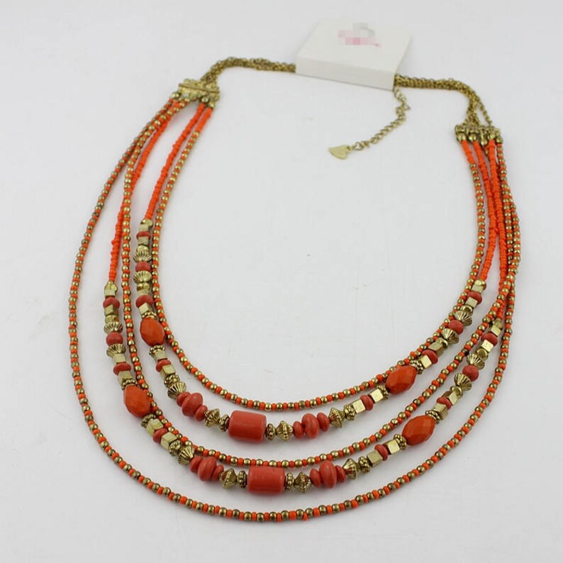Layered Necklace Anniversary Gift that has Layers Coral layered Necklace Gold Plated Necklace Aries and Scorpio Birthstone Gift