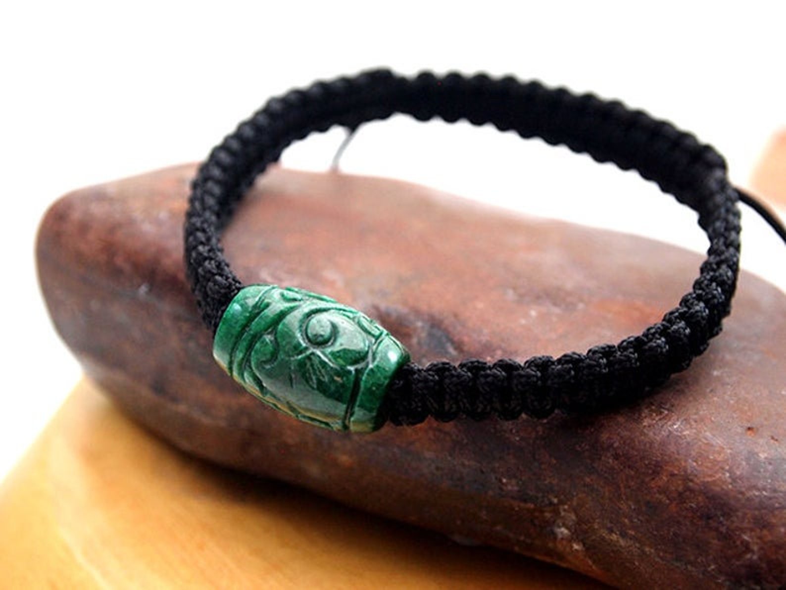 Man Jade Bracelet Dark Green Jade Black Bracelet Real Jade Etsy