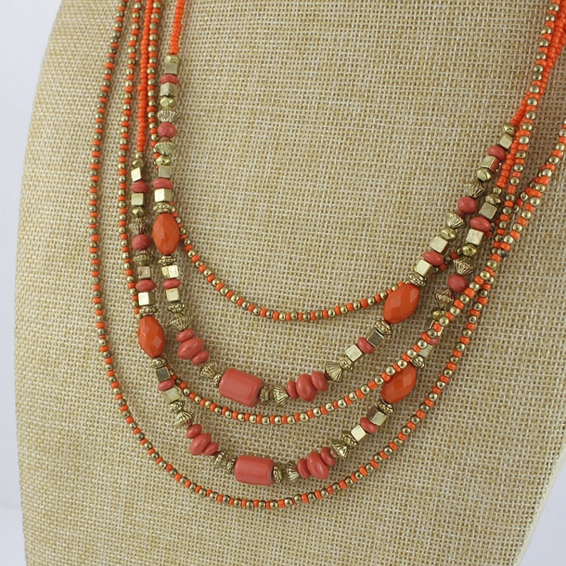Layered Necklace Anniversary Gift that has Layers Coral layered Necklace Gold Plated Necklace Aries and Scorpio Birthstone Gift