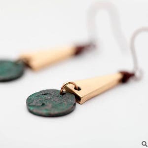 Stick Earrings Handmade Brass Patina Drop Earrings Minimalist Earrings Modern Earrings Vintage Brass Patina Geometric Earrings Gift for Her