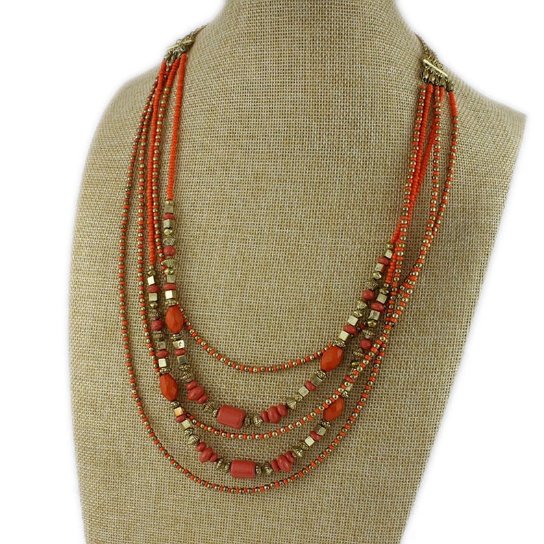 Layered Necklace Anniversary Gift that has Layers Coral layered Necklace Gold Plated Necklace Aries and Scorpio Birthstone Gift