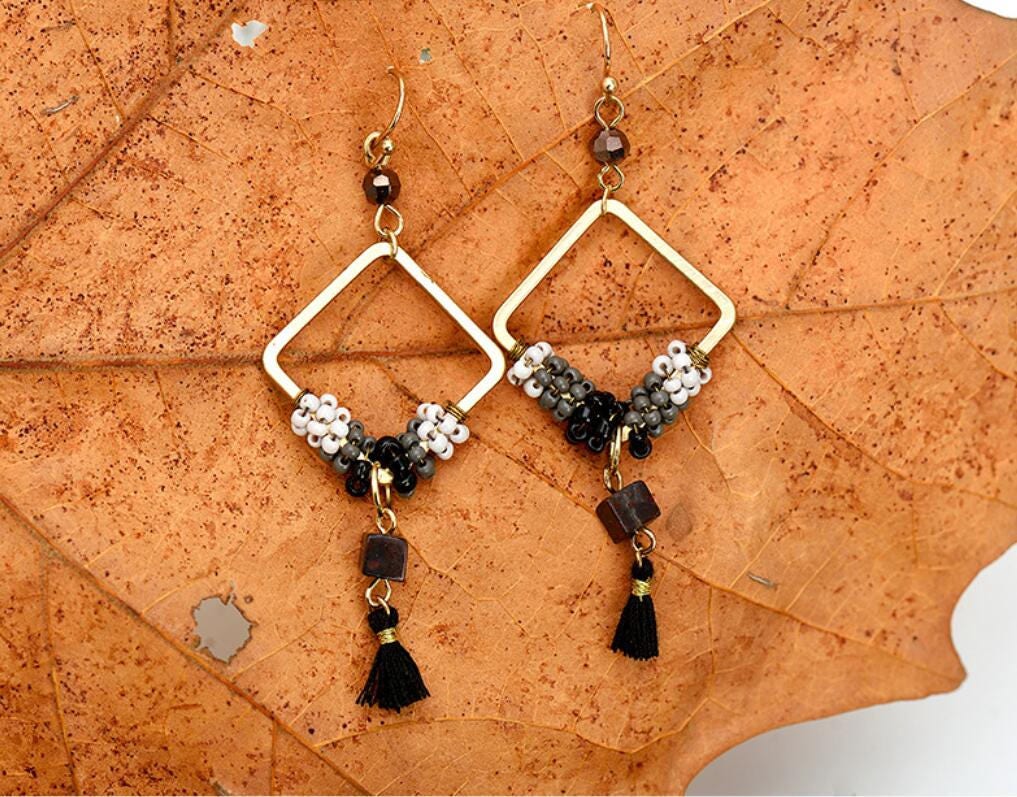Tassel Drop Earrings Geometric Tassel Dangle Gold Earrings Etsy