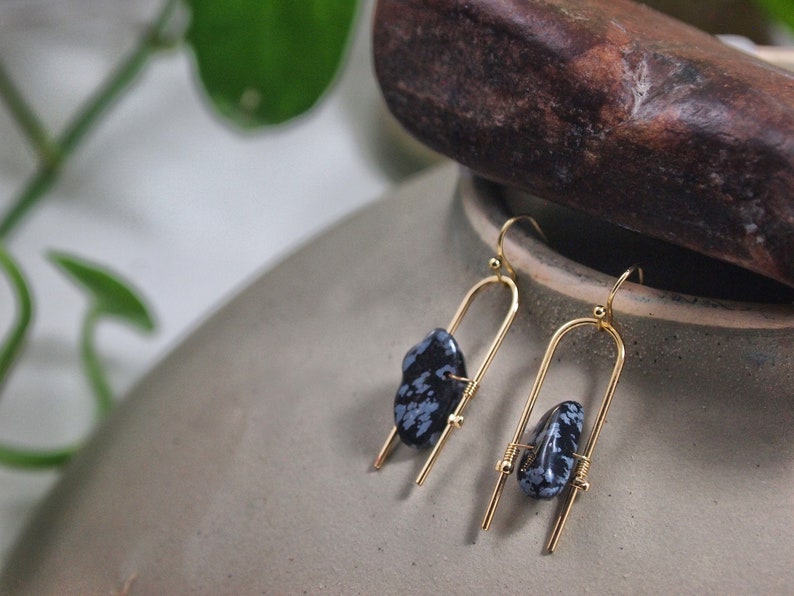 Geometric Handmade Gold Earrings Opalite Earrings Iridescent Crystal Earrings Jasper Earrings Amazonite Earrings Geometric Iridescent
