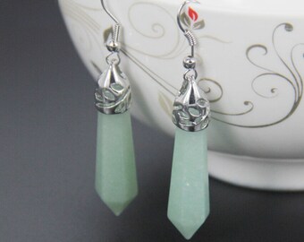 Jade Earrings Green Jade Earrings Silver Real Jade Dangle Earrings Gift for Graduation Back to School Teacher August Birthday All Occasions