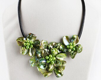 Floral Bib Statement Necklace Unique Flower Chunky Necklace Bold Accessories Gift for Her Spring Jewelry