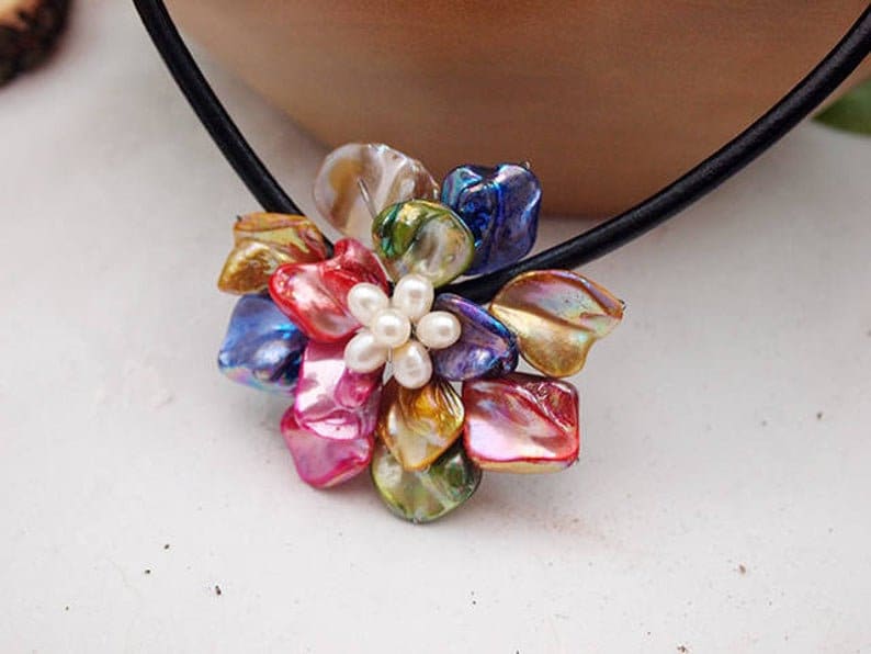 Valentine/'s Day Gift Floral Bib Statement Necklace Unique Flower Chunky Necklace June Birthday Gift Bold Accessories