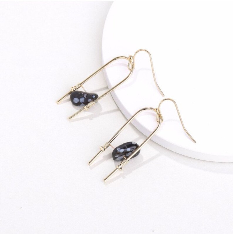 Geometric Handmade Gold Earrings Opalite Earrings Iridescent Crystal Earrings Jasper Earrings Amazonite Earrings Geometric Iridescent