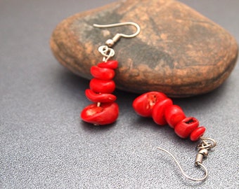 Valentine's Day Gift Anniversary Gift Red Coral Stacked Earrings Stone of Love