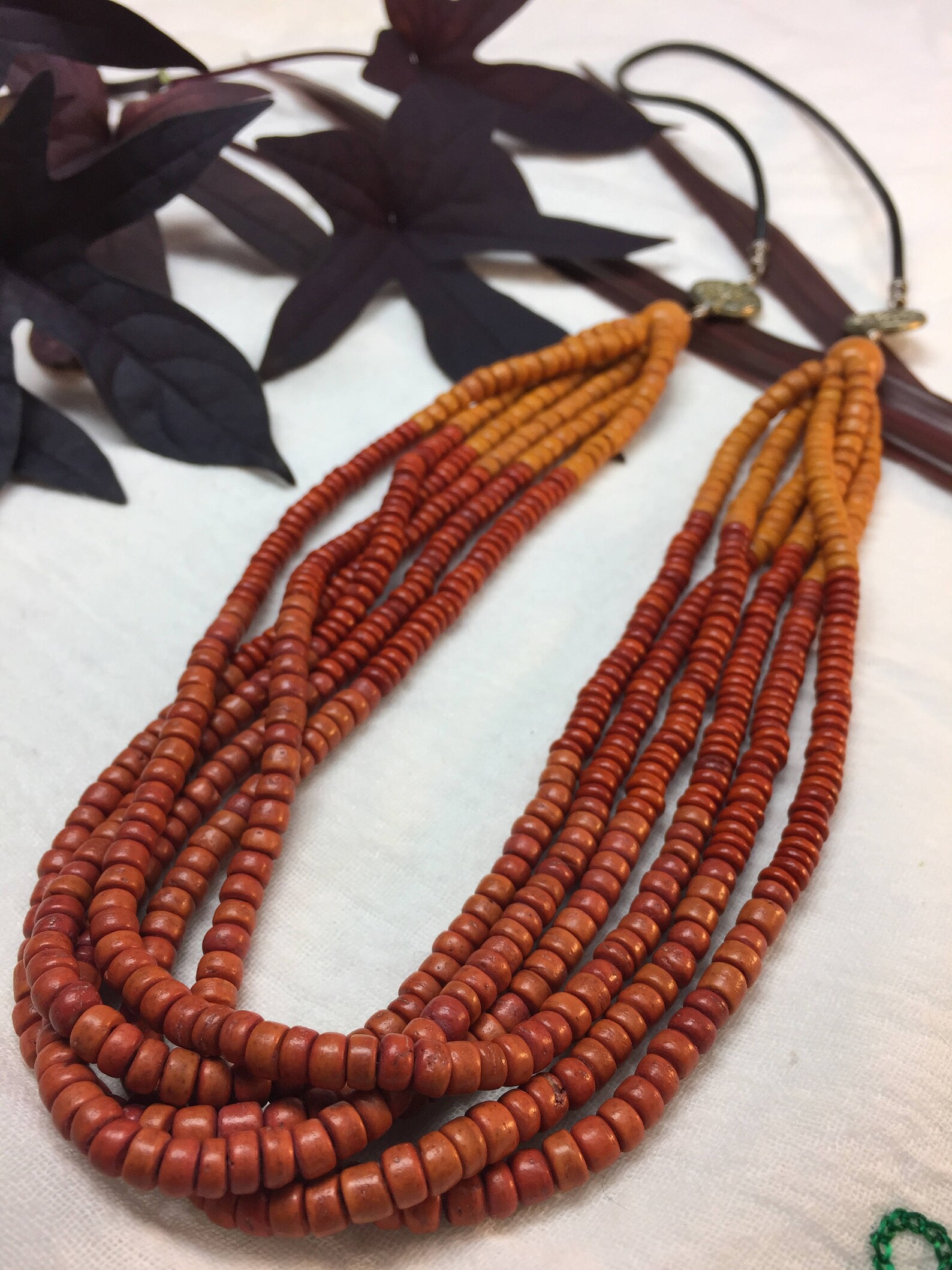 African Wood Beads with Leather and Silver Accents Etsy