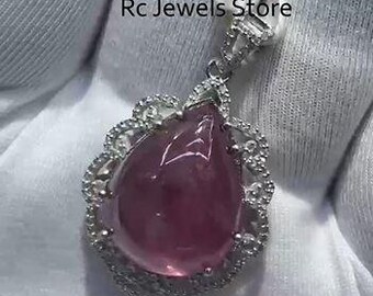Natural Tourmaline Gemstone Pendant, 925 Sterling Silver, Pave Diamond, Handmade Jewelry, Wedding Anniversary Gift