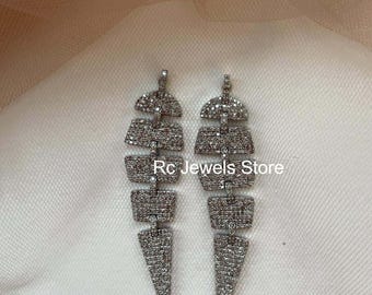 Pave Diamond Dangle Earrings, 925 Sterling Silver, Handmade Jewelry