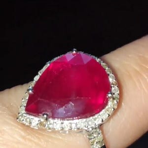 925 Sterling Silver, Natural Ruby Gemstone Ring, Pave Diamond, Handcrafted Jewelry, Birthday Gift
