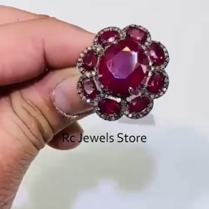 925 Sterling Silver, Natural Ruby Gemstone Ring, Pave Diamond, Handmade Jewelry, Birthday Gift