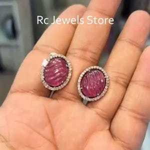 Natural Ruby Gemstone Earring, 925 Sterling Silver, Pave Diamond Studs, Engagement Gift For Women