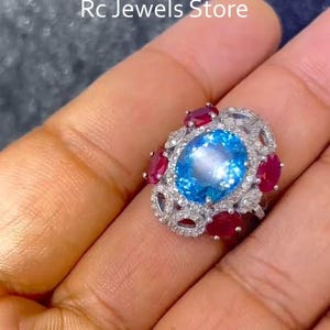 Natural Topaz Ruby Gemstone Ring, Pave Diamond, 925 Sterling Silver, Handmade Jewelry, Anniversary Gift
