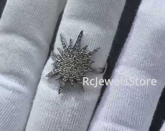 Pave Diamond Star Ring, 925 Sterling Silver, Handmade Promise Ring