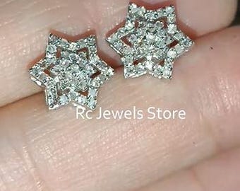 925 Sterling Silver Earring, Natural Diamond Stud Earring, Handcrafted Jewelry, Pave Diamond Earring,Star Shaped Stud, Birthday Gift For Her