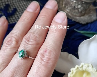 Natural Pave Diamond Ring, Emerald Gemstone Ring, 925 Sterling Silver Ring, Handcrafted Jewelry, Party Wear Ring, Engagement Gift For Women