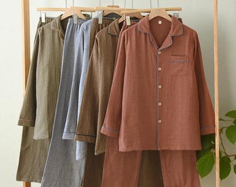 Mens Pajamas Set: 100% Pure Cotton, Thick & Warm Pjs, Luxury Loungewear and Sleepwear, Anniversary Gift for Him