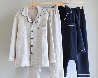 Men Pajama Set: 100% Pure Quilted Cotton, Thick & Breathable Pjs, Cozy Loungewear and Sleepwear, Anniversary Gift for Him