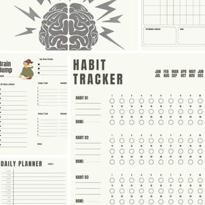 ADHD Planner Printable | Light Yellow Green Focus Planner | Tasks, Brain Dump, Habit & Medication Tracker