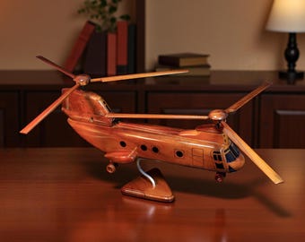 CH-46 Sea Knight Military Helicopter Model | Handmade Wooden Helicopter Collectible