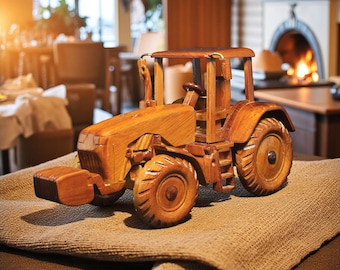 Maqueta de tractor de madera / Vehículo agrícola de madera maciza hecho a mano, decoración, regalo para agricultores