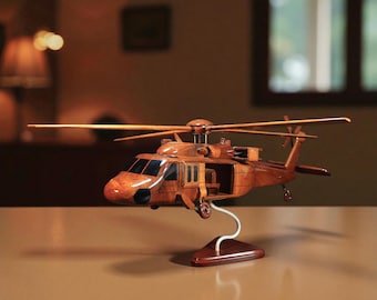 Mahogany UH-60 Helicopter Model | Handmade Wooden Aviation Decor | Pilot & Veteran Gift