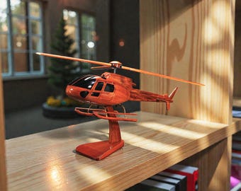 Light Utility Helicopter Mahogany Wood Model | Handcrafted Helicopter Decor