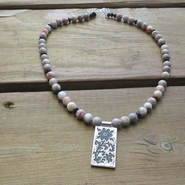Red Veined Jasper Necklace with Reversible Pendant