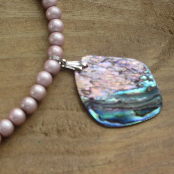 Pink Miracle Beads with Rainbow Abalone Pendant