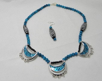 Peacock Blue Triple Focal Necklace Set