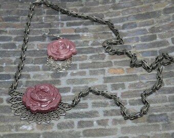 Dusty Rose Fan Pendant Set