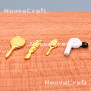 Miniature Alloy Dollhouse Hair Salon Tools Set - Tiny Hairdryer, Comb, Mirror