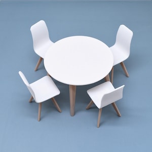 Dollhouse Miniature 1:12 White Minimalist Dining Table Set - PLA 3D Printed Furniture