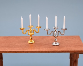 1:12 Dollhouse Vintage Candelabra Mini Candlestick  | Realistic Miniature Candle Holder for Dollhouse