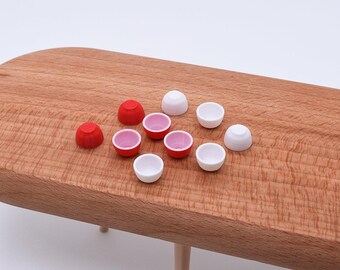 Poppenhuisminiatuurschalen 5-delig rood/wit PLA schattige minischaaltjes 1:12 miniaturen