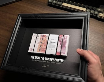 Pound Money Wall Art Frame by FramedCash | The Money Is Already Printed Frame Decór | 5K GBP Stack Frame | 25x20cm | LIMITED EDITION