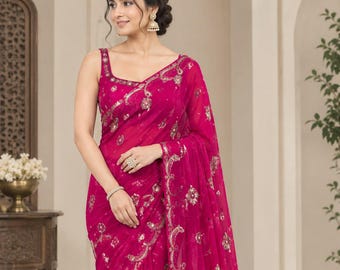 Chiffon Saree for Women, Indian Sari, Lightweight Party Wear Saree, Wedding Guest Outfit, Designer Indian Saree, Festive Ethnic Wear