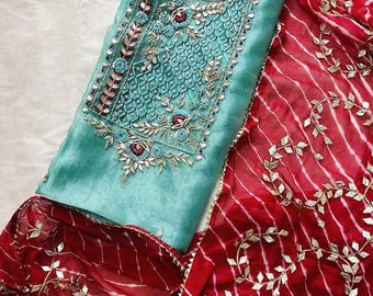 Organza Salwar Kameez Set Women | Indian Traditional Dress | Kurta Palazzo Suit | Casual Ethnic Wear | Summer Outfit
