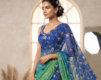 Chiffon Saree for Women, Indian Saree, Lightweight Party Wear Saree, Wedding Guest Saree, Bridesmaid Saree, Festival Outfit, Gift for Her