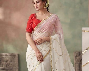 Indian Chiffon Saree | Soft Lightweight Floral Saree | Party Wear Sari for Women | Bollywood Style Ethnic Dress | Festival Wedding Outfit