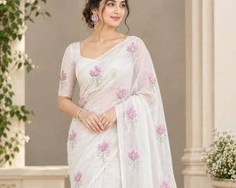 Chiffon Saree for Women, Indian Wedding Saree, Lightweight Sari, Party Wear Saree, Wedding Guest Outfit, Designer Indian Ethnic Wear